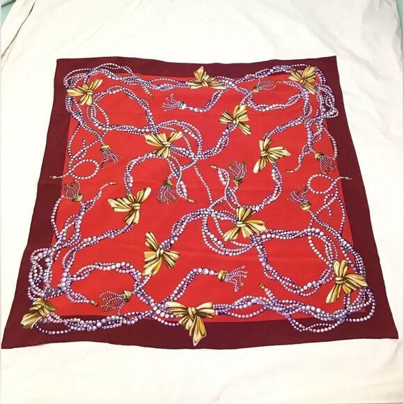 Vintage Loris Azzaro Paris Elegant Red Silk Scarf  Italian Designer - Picture 3 of 9